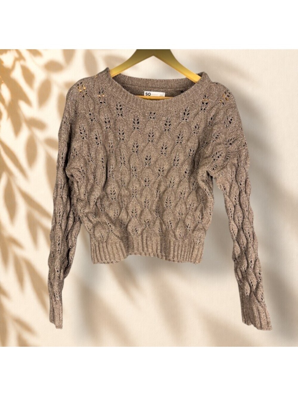 So Sweater Pullover Women M Medium Brown Knit Long Sleeve Soft Cozy Casual